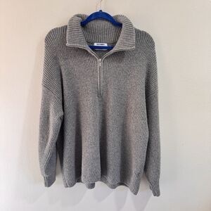 Old Navy Sweater Pullover 2X Gray Ribbed Recycled Knit Soft Comfy 1/2 Zip